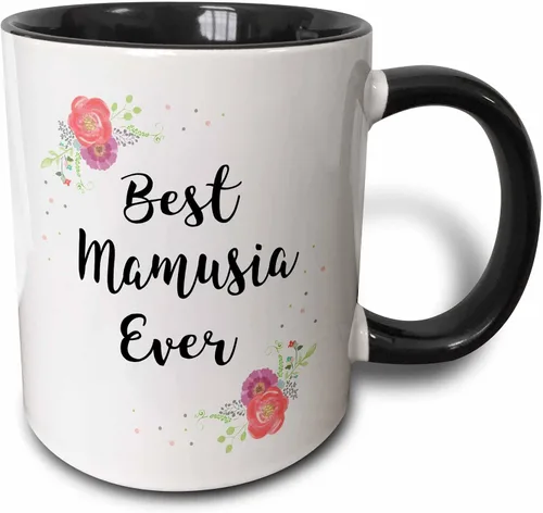 3dRose InspirationzStore – Love Series – Floral Best Mamusia Ever bonita acuarela rosa flores – Polaco mamá – tazas (taza_311973), Negro/Blanco