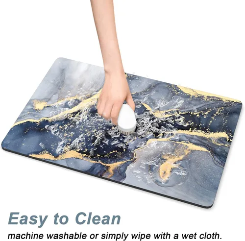 Miniatura 5 de Rnivvi Tapete de comida para perros, 12" x 19" pulgadas, absorbente de mármol, tapete para comida y agua, bonita alfombra de goma antideslizante