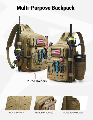 Miniatura 3 de Mochila Piscifun impermeable, de un solo hombro para almacenar los aparejos de pesca. Bolsa de correa cruzada multifuncional para camping, Doble