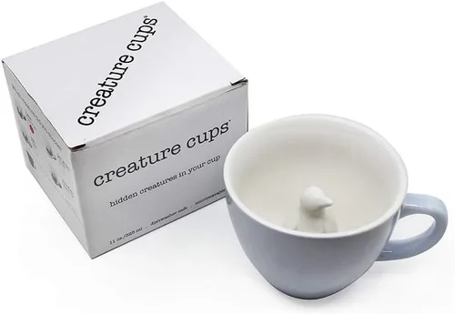 Miniatura 5 de Creature Cups - Taza de cerámica de pingüino – Taza de café azul hielo de 11 oz con pingüino 3D oculto en el interior – Regalo único para amantes