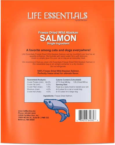 Miniatura 2 de Life Essentials by Cat-Man-Doo Salmón - Paquete de 2 bolsas de 5 onzas Golosinas liofilizadas de salmón para gatos y perros Saludables, de un