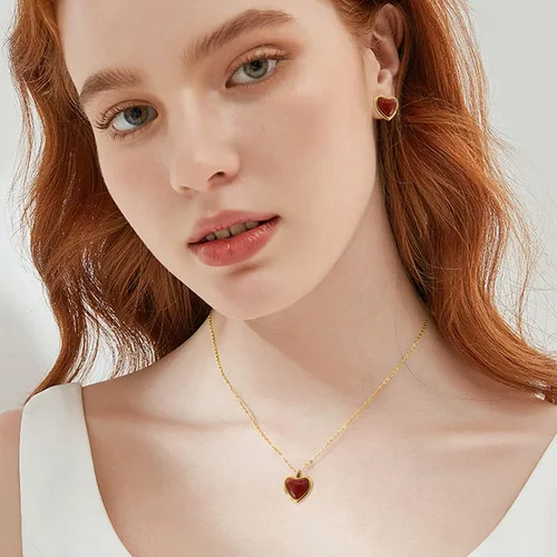 Miniatura 2 de Temoto Valentines Day Girlfriend Gifts Necklace - Gold Carnelian Crystal Heart Necklace for Women Teen Girls Love Gifts for Her