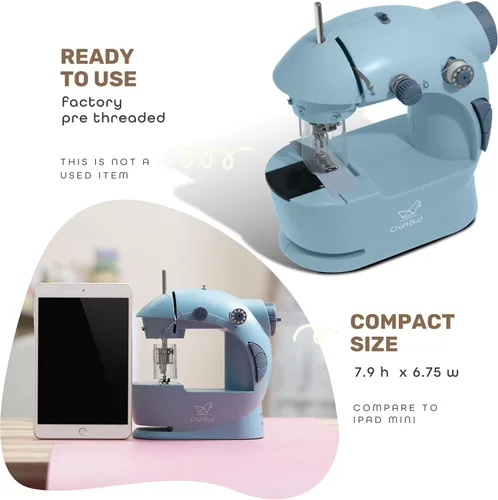 Miniatura 4 de CraftBud Mini máquina de coser para principiantes, máquina de coser portátil de doble velocidad para niños y adultos con mesa de extensión, juego