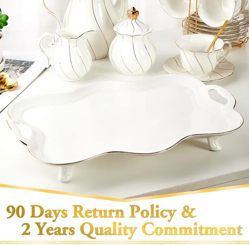 Miniatura 7 de DUJUST Juego de 4 tazas de café con crema y azúcar, diseño británico de lujo con adornos dorados hechos a mano, para café, té y leche, taza