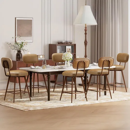 Miniatura 29 de MALOL 26“ PU Leather Swivel Bar Stools Set of 2, Mid Century Counter Height Bar Chairs with Low Back and Metal Legs, Modern Bar Stool Chair for