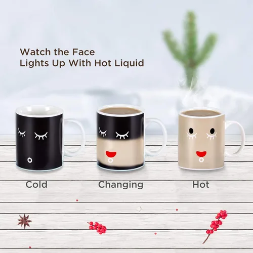 Miniatura 3 de IPOW Taza que cambia de color, paquete de 2 tazas mágicas que cambian de calor para café matutino, té, leche, tazas de café de cerámica, taza