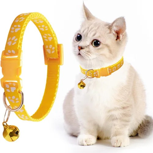 Miniatura 3 de Jecikelon 6 collares ajustables para cachorros, collar de poliéster para gatos con campana, collar básico para perros pequeños (S, pata 1)