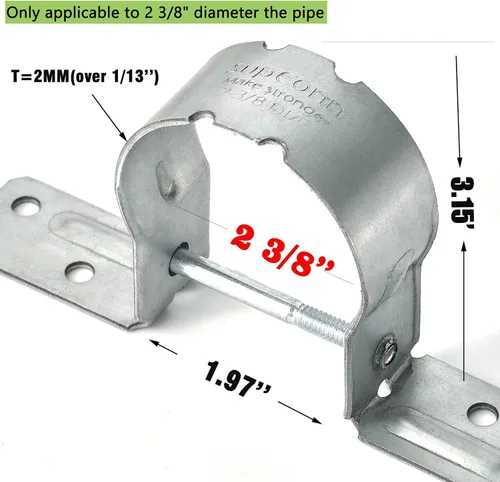 Miniatura 2 de Soportes de valla de 2-3/8 pulgadas (12 unidades), amarre de agarre de tubo galvanizado, soportes de acero a madera, soportes de metal para postes