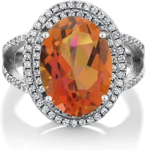 Miniatura 14 de Gem Stone King Anillo de piedra preciosa y piedra natal de 5-10 quilates para mujer Plata de ley 925 Ovalado 14X10MM Anillo de boda