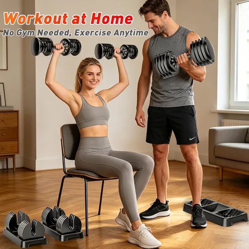 Miniatura 6 de 25/55lb Pair Adjustable Dumbbell Set, Adjustable Dumbbells Set of 2, 5 in 1/10 in 1 Free Weights Dumbbells Set with Anti-Slip Texture Handle