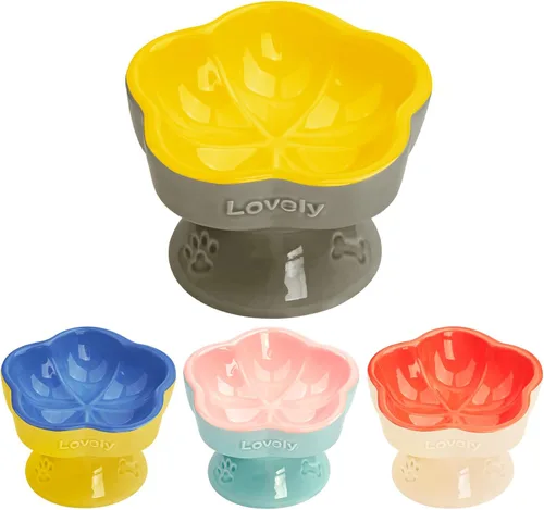 Miniatura 6 de S&Q's CERAMICS Cuenco elevado para gatos, cuenco elevado para alimentos y agua, plato con título de cerámica, apto para antivómitos y bigotes, apto