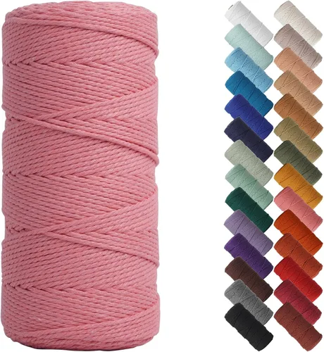Miniatura 24 de Cordón de macramé de 1/8 pulgadas 220 yardas (200 metros) suministros naturales de macramé, hilo de macramé, cuerda de algodón de color, cuerda