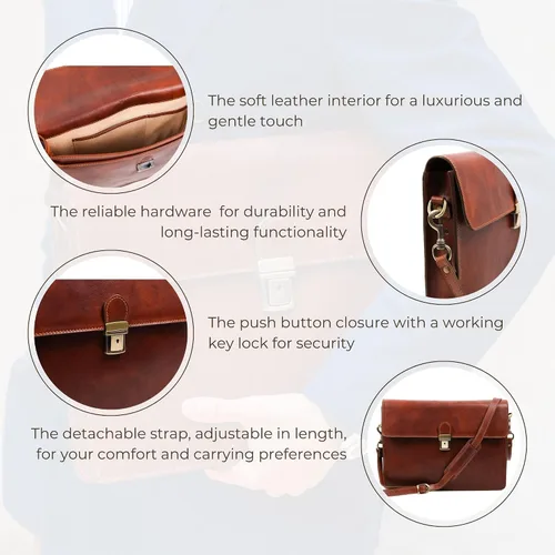 Miniatura 6 de Maletín de cuero para hombre y mujer, resistencia al tiempo
