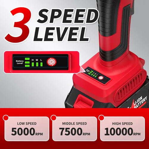 Miniatura 2 de Amoladora angular inalámbrica de 4-1/2 pulgadas, herramienta de amoladora angular sin escobillas de 10000 RPM, ajuste de 3 velocidades, amoladoras