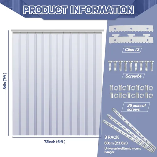 Miniatura 2 de Juexica Kit de cortina de puerta con tiras de plástico de 72 x 84 pulgadas 0.08'' de grosor, cortinas para entrada de refrigerador, cortinas