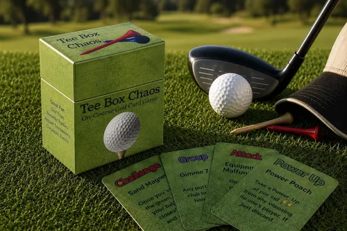 Miniatura 5 de Tee Box Chaos Juego de cartas de golf, 18 hoyos de diversión, tarjetas de golf impermeables para golfistas, regalos de golf para hombres, accesorios