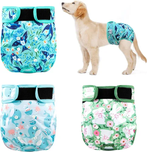 Miniatura 9 de Pañales Lavables para Perras Hembras Paquete de 3, Pañal Reutilizable para Perrita, Pañal para Perro Altamente Absorbente, Pañales Ajustables a