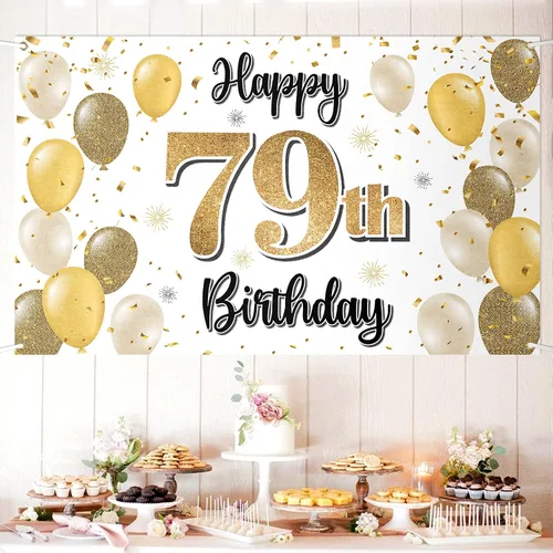 Miniatura 82 de Decoraciones de Feliz Cumpleaños 100, Globo Dorado Grande 100 Pancarta de Cumpleaños Telón de Fondo Letrero - Salud por 100 Años Suministros