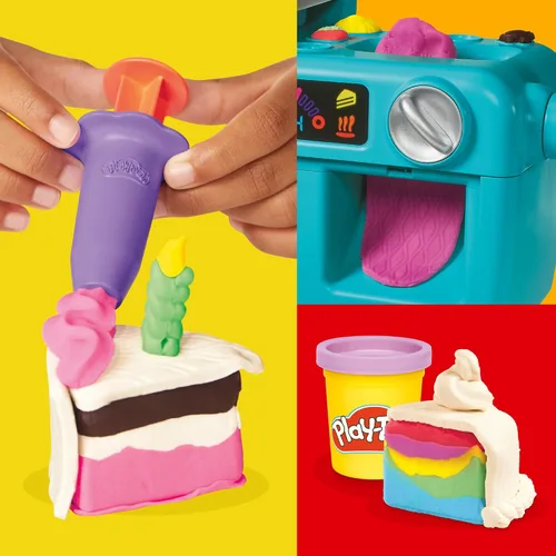 Miniatura 10 de Play-Doh Super Slice Cake Playset, horno de juguete con accesorios de cocina y 11 latas compuestas de modelado, artes y manualidades para niños, a