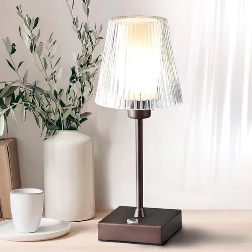 Miniatura 3 de JONATHAN Y JYL7225A - Lámpara LED recargable portátil de bronce aceitado de 12.5 pulgadas, con pantalla acrílica acanalada transparente, regulable