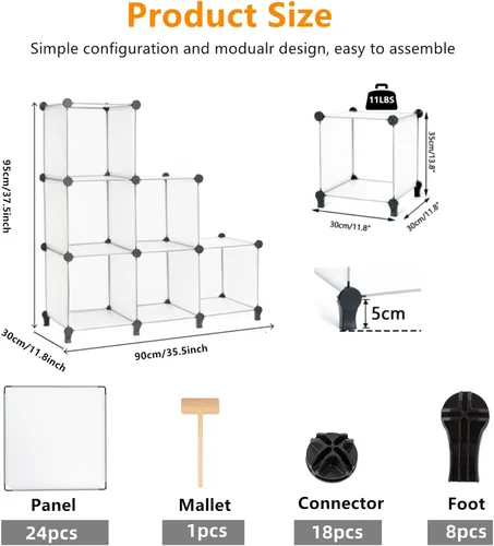 Miniatura 3 de AWTATOS Organizador de armario 6 cubos, estantes de almacenamiento para armario, organizador de almacenamiento de ropa apilable DIY, estantería