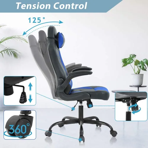 Miniatura 6 de Silla de juegos, silla de oficina con respaldo alto, silla de escritorio ergonómica de carreras de PC con reposacabezas soporte lumbar y brazos