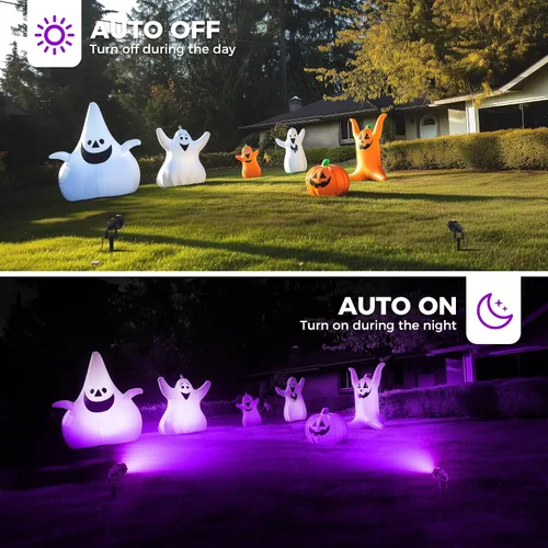 Miniatura 2 de L LOHAS LED Foco de Navidad al aire libre, luces de Halloween moradas para patio, encendido/apagado automático 5W 120V iluminación de paisaje