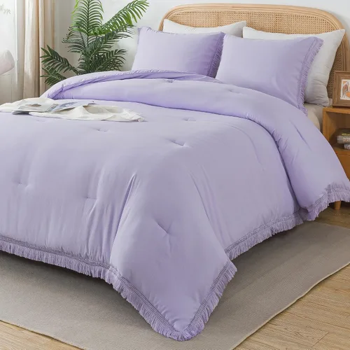 Miniatura 18 de Andency - Juego de edredón tamaño completo de color naranja quemado, 3 piezas, ropa de cama ligera de estilo bohemio terracota para invierno, juego