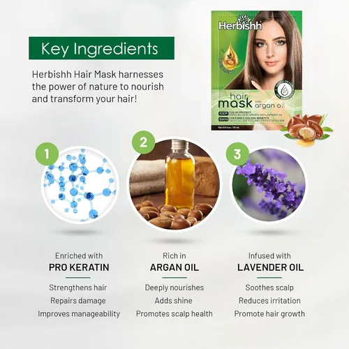 Miniatura 3 de Herbishh Mascarilla capilar de argán, acondicionador e hidratación profundos para un cabello de aspecto más saludable, 0.8 fl oz para cabello muy