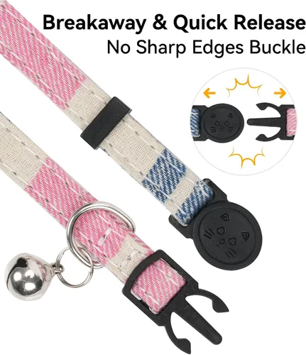 Miniatura 5 de Joytale Collar de gato mejorado con campanas, collares de gato separables con corbatín, 1 paquete de collares de gatito de cuadros de seguridad