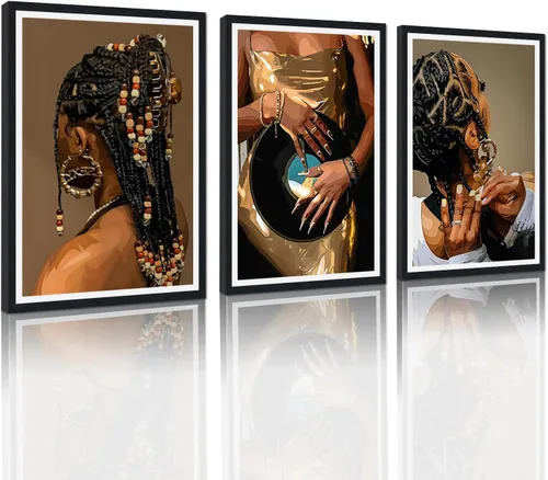 Miniatura 72 de MAMAGO Lienzo decorativo para pared, pintura de belleza dorada y negra, fotos de mujeres africanas, hermosos pósteres de mujer negra, impresiones