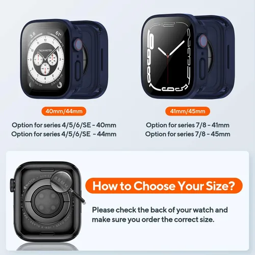 Miniatura 7 de Paquete de 2 fundas impermeables de 2 en 1 para Apple Watch Series 8 7 de 45 mm, parachoques frontal y trasero de PC de borde recto con protector