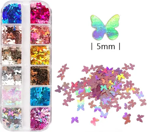 Miniatura 8 de 12 rejillas holográficas de mariposa para arte de uñas, lentejuelas con purpurina láser 3D brillantes para diseño de uñas acrílicas, paillettes
