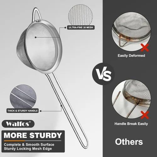 Miniatura 6 de Walfos Pequeño colador de té de malla fina, mini tamiz de acero inoxidable con asa, coladores de metal de cocina de 2.7 pulgadas para té, jugos