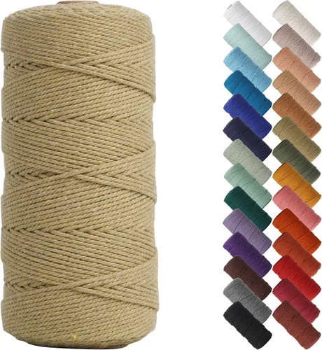 Miniatura 20 de Cordón de macramé de 1/8 pulgadas 220 yardas (200 metros) suministros naturales de macramé, hilo de macramé, cuerda de algodón de color, cuerda