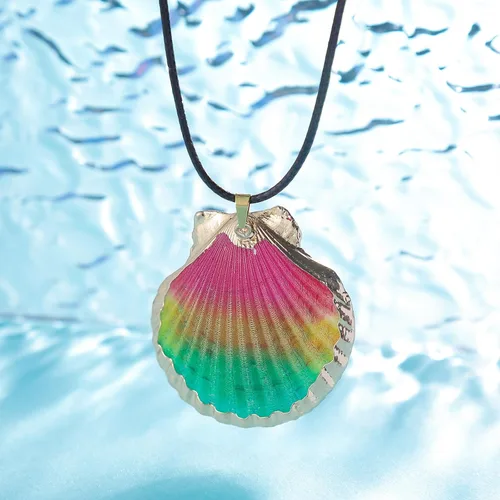 Miniatura 3 de FM FM42 Collar con colgante de concha de concha de mar natural con cadena de cuerda de 27 pulgadas de largo (25 estilos)
