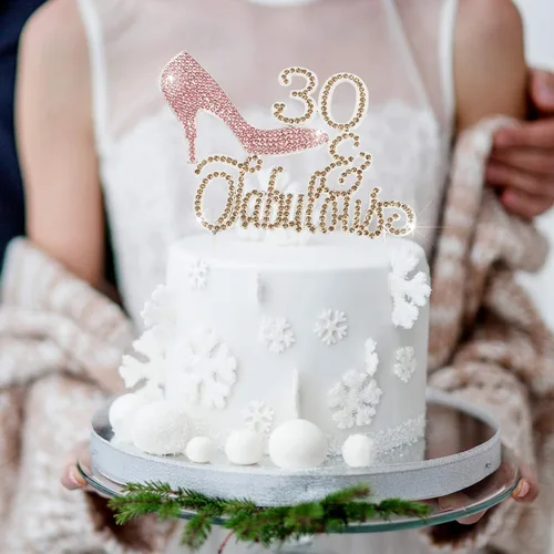 Miniatura 7 de LINGTEER 30 fabulosos adornos para tartas de cristal con diamantes de imitación de tacón alto, color rosa, perfecto para 30 cumpleaños, aniversario