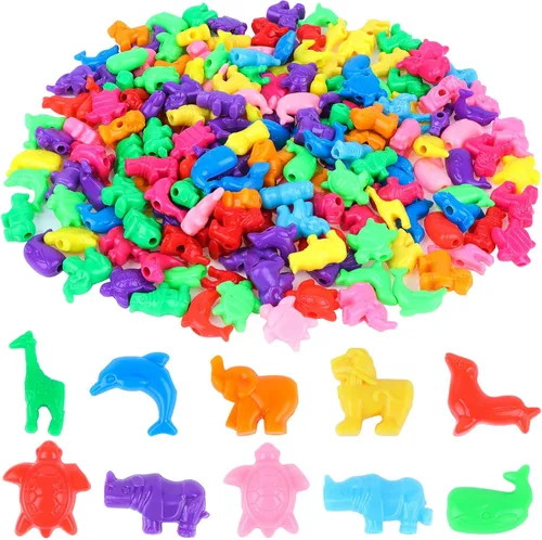 200 cuentas con forma de animal mixto, coloridas cuentas espaciadoras de animales marinos y de la selva, cuentas de plástico del zoológico, cuentas