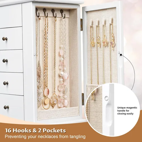 Miniatura 6 de Emfogo Joyero para mujer, joyero de madera grande de 5 capas y organizadores para collares, aretes, anillos, pulseras, caja organizadora de joyas
