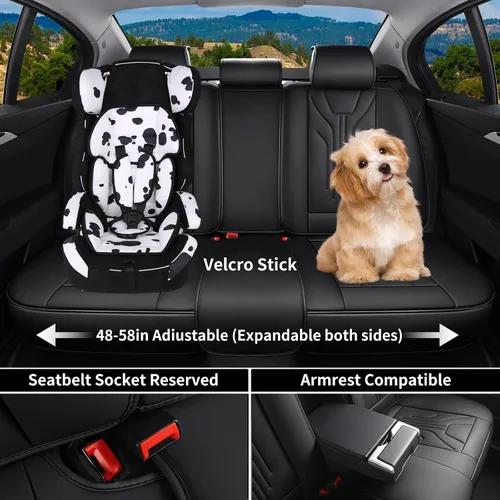 Miniatura 9 de Juego completo de fundas de asiento de automóvil, protector de cojín de piel sintética de ajuste universal, impermeable, antideslizante, accesorios