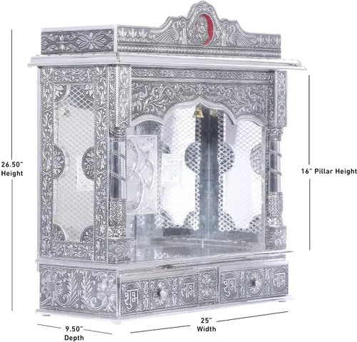 Miniatura 6 de Mandir de plata para el hogar - blanco oxidado - sin puerta (grande)