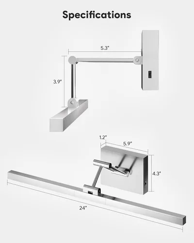 Miniatura 6 de VONLUCE Luz LED de Tocador de Baño de 24", Luces LED Modernas de Tocador 3CCT con Cabezal Giratorio de 360° y Brazo Oscilante, Lámpara de Baño