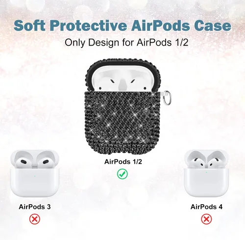 Miniatura 4 de Newseego Funda para AirPods de 1 y 2 generación, funda de lujo con diamantes de imitación brillantes con llavero para mujeres y niñas, anti-pérdida