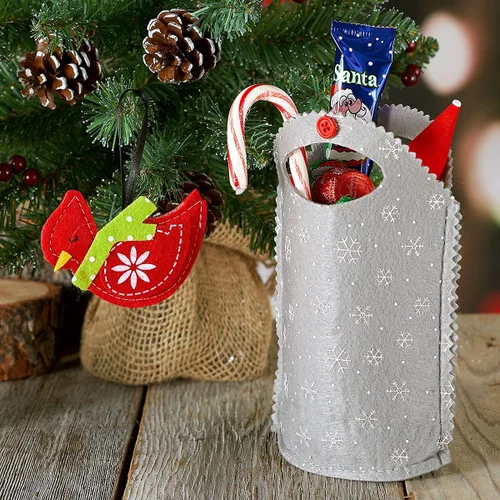 Miniatura 5 de Cardinal Ornament - Bolsas de fieltro de Navidad – Juego de 5 bolsas de regalo para niños, fiestas de vacaciones, decoración de profesores