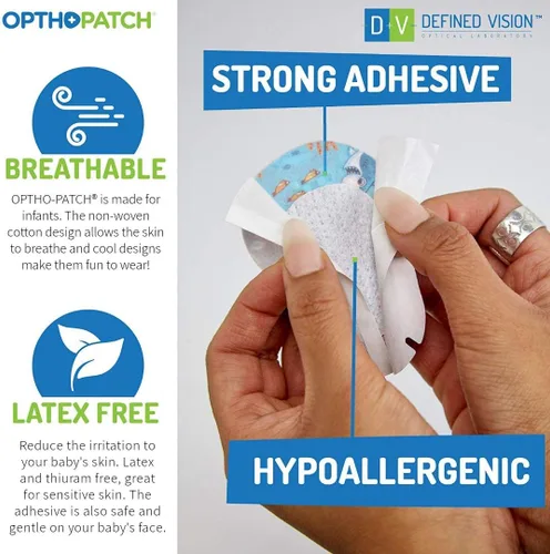 Miniatura 4 de Opthopatch Parches oculares para bebés – Adhesivo extra sensible – Diseño para niños [Serie I] – 40 unidades + 1 tabla de recompensas