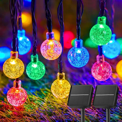 Miniatura 13 de Brightown Luces de Cadena Solares para Exteriores 60 LED 35.6 Pies Luces de Globo de Cristal con 8 Modos de Iluminación, Luces Solares Impermeables