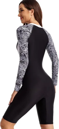 Miniatura 10 de ECUPPER Traje de baño de una pieza de manga larga para mujer, con cierre Boyleg, protector de erupción, cobertura de traje de baño de surf, traje