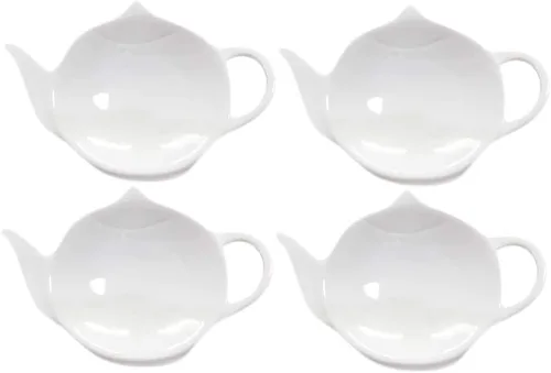 Miniatura 7 de Sizikato 4 portabolsas de té de porcelana azul y blanca para bolsitas de té, posavasos en forma de tetera, cuchara, reposos, aperitivos, plato