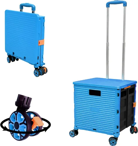Miniatura 40 de FELICON SELORSS Carro de Utilidad Plegable Carro de Mano Plegable con Mango Telescópico de Plástico Resistente Cesta Plegable de 4 Ruedas Giratorias