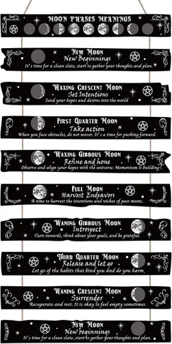 Tatuo Letrero de luna de brujería para cocina, magos, fases lunares celestiales, significados, placa vintage para decoración de pared, suministros